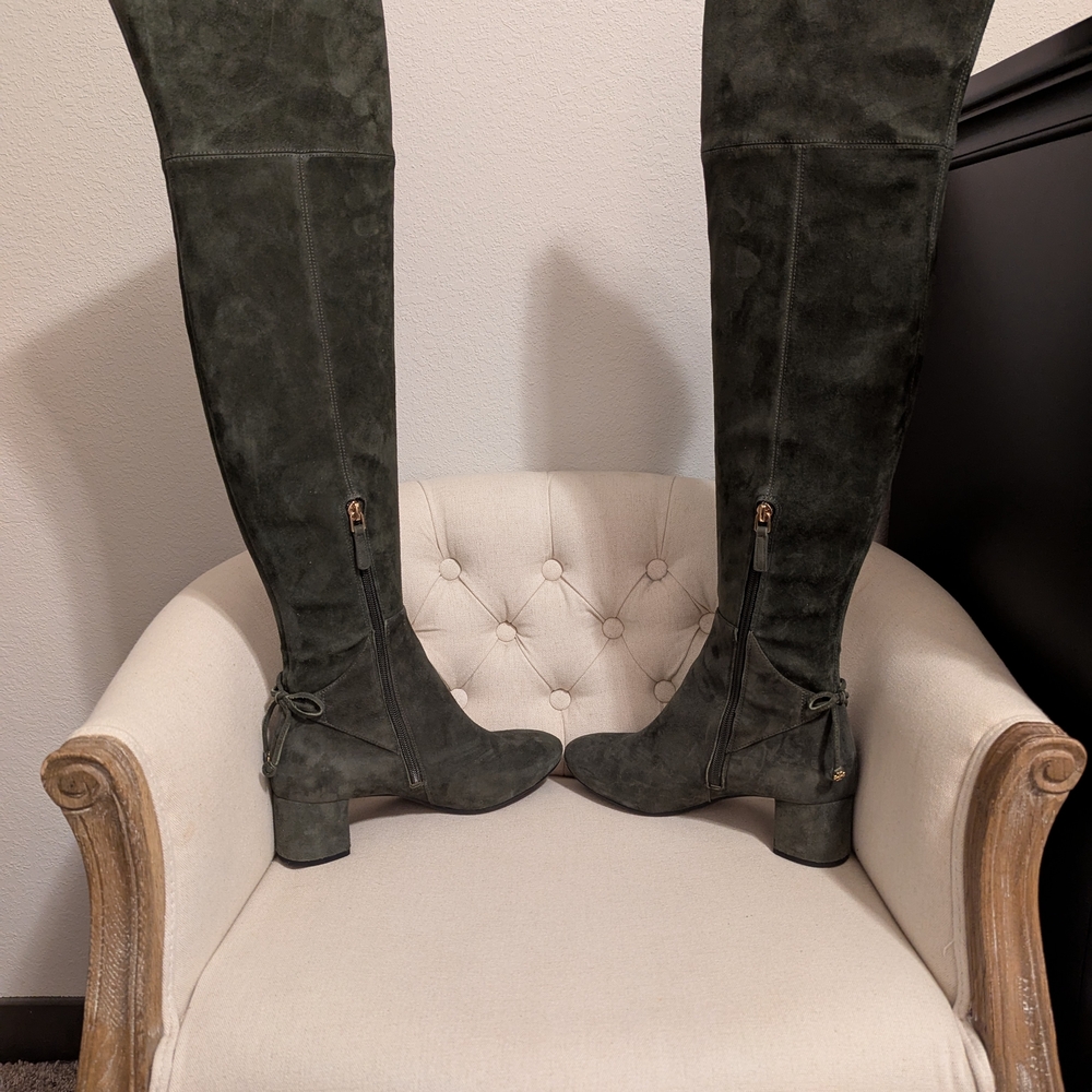 Tory Burch Green Suede Over-the-Knee Boots